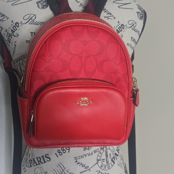 Coach Jordyn Signature Monogram Red W/ Gold Hardware Mini Backpack (NWOT)✨️❤️✨️ - Picture 2 of 13
